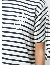 T-shirt à col rond à rayures horizontales blanc et bleu marine J.W.Anderson