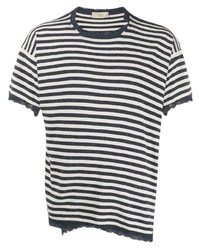 T-shirt à col rond à rayures horizontales blanc et bleu marine Maison Flaneur