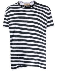 T-shirt à col rond à rayures horizontales blanc et bleu marine Maison Flaneur