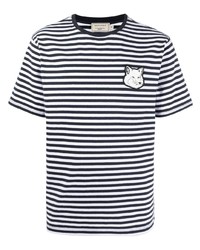 T-shirt à col rond à rayures horizontales blanc et bleu marine MAISON KITSUNÉ