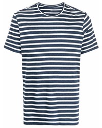 T-shirt à col rond à rayures horizontales blanc et bleu marine Majestic Filatures