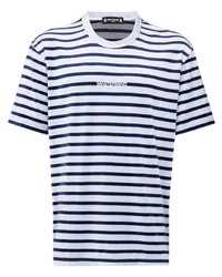 T-shirt à col rond à rayures horizontales blanc et bleu marine Mastermind Japan