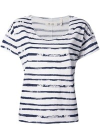 T-shirt à col rond à rayures horizontales blanc et bleu marine MiH Jeans