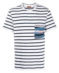 T-shirt à col rond à rayures horizontales blanc et bleu marine Missoni