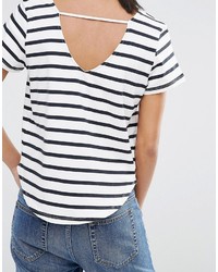 T-shirt à col rond à rayures horizontales blanc et bleu marine Selected