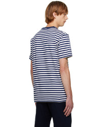 T-shirt à col rond à rayures horizontales blanc et bleu marine Norse Projects
