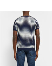 T-shirt à col rond à rayures horizontales blanc et bleu marine Beams