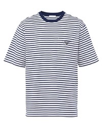 T-shirt à col rond à rayures horizontales blanc et bleu marine Prada