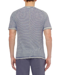 T-shirt à col rond à rayures horizontales blanc et bleu marine Maison Martin Margiela
