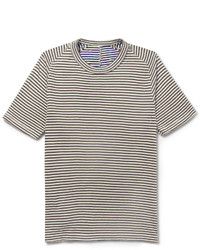 T-shirt à col rond à rayures horizontales blanc et bleu marine Maison Martin Margiela