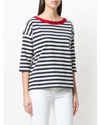 T-shirt à col rond à rayures horizontales blanc et bleu marine Moncler