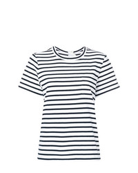 T-shirt à col rond à rayures horizontales blanc et bleu marine Sacai