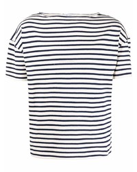T-shirt à col rond à rayures horizontales blanc et bleu marine Saint Laurent