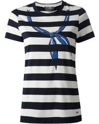 T-shirt à col rond à rayures horizontales blanc et bleu marine Salvatore Ferragamo