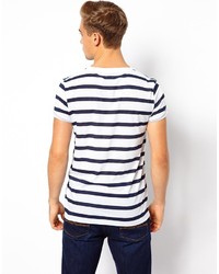 T-shirt à col rond à rayures horizontales blanc et bleu marine Asos