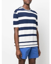 T-shirt à col rond à rayures horizontales blanc et bleu marine Drumohr
