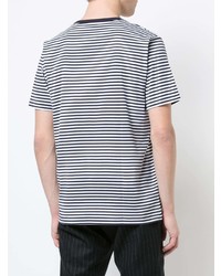 T-shirt à col rond à rayures horizontales blanc et bleu marine Sunspel