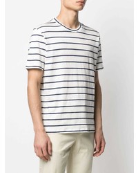 T-shirt à col rond à rayures horizontales blanc et bleu marine Eleventy