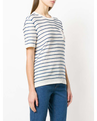 T-shirt à col rond à rayures horizontales blanc et bleu marine Sonia Rykiel