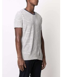 T-shirt à col rond à rayures horizontales blanc et bleu marine Sunspel