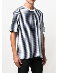 T-shirt à col rond à rayures horizontales blanc et bleu marine VISVIM