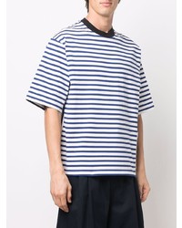 T-shirt à col rond à rayures horizontales blanc et bleu marine Marni