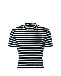 T-shirt à col rond à rayures horizontales blanc et bleu marine T by Alexander Wang