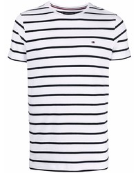 T-shirt à col rond à rayures horizontales blanc et bleu marine Tommy Hilfiger