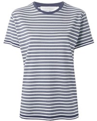 T-shirt à col rond à rayures horizontales blanc et bleu marine Victoria Beckham