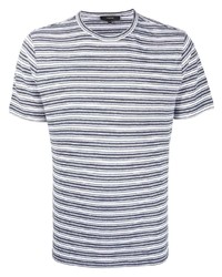 T-shirt à col rond à rayures horizontales blanc et bleu marine Vince