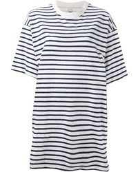 T-shirt à col rond à rayures horizontales blanc et bleu marine Wood Wood