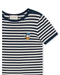 T-shirt à col rond à rayures horizontales blanc et bleu marine Gucci