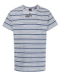 T-shirt à col rond à rayures horizontales blanc et bleu COOL T.M