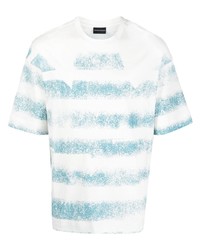 T-shirt à col rond à rayures horizontales blanc et bleu Emporio Armani