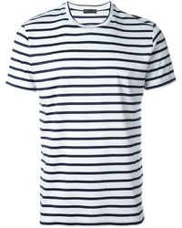 T-shirt à col rond à rayures horizontales blanc et bleu Etro