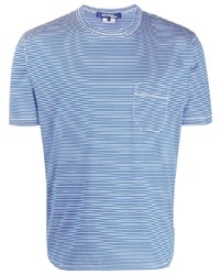 T-shirt à col rond à rayures horizontales blanc et bleu Junya Watanabe