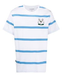 T-shirt à col rond à rayures horizontales blanc et bleu Lacoste