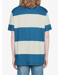 T-shirt à col rond à rayures horizontales blanc et bleu Gucci