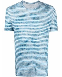 T-shirt à col rond à rayures horizontales blanc et bleu Majestic Filatures