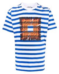 T-shirt à col rond à rayures horizontales blanc et bleu Marcelo Burlon County of Milan