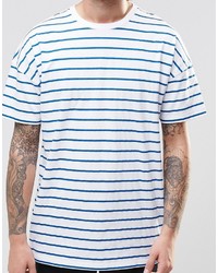 T-shirt à col rond à rayures horizontales blanc et bleu Asos