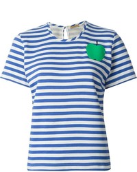 T-shirt à col rond à rayures horizontales blanc et bleu Peter Jensen