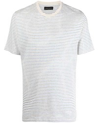 T-shirt à col rond à rayures horizontales blanc et bleu Roberto Collina