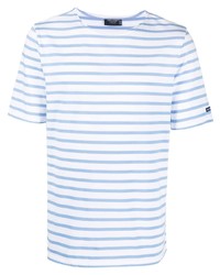 T-shirt à col rond à rayures horizontales blanc et bleu Saint James
