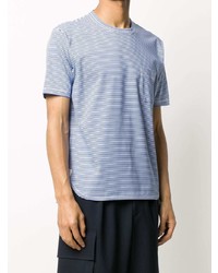 T-shirt à col rond à rayures horizontales blanc et bleu Junya Watanabe