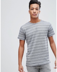 T-shirt à col rond à rayures horizontales blanc et bleu Solid