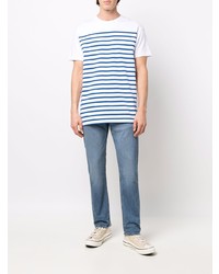 T-shirt à col rond à rayures horizontales blanc et bleu A.P.C.