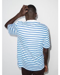 T-shirt à col rond à rayures horizontales blanc et bleu Wood Wood