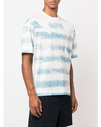 T-shirt à col rond à rayures horizontales blanc et bleu Emporio Armani