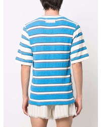 T-shirt à col rond à rayures horizontales blanc et bleu Marni